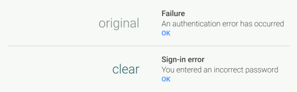 Example of an error message: original vs. edited clear variation