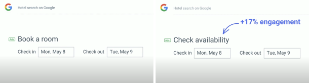 Example of Google hotel search of the effect UX-Writing has on engagement