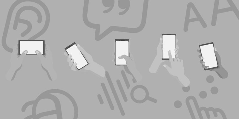 Accessibility Header Mains et téléphones portables avec fond violet