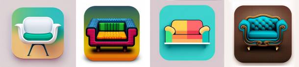 App icons with different armchairs created with Midjourney