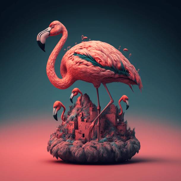 Flamingo illustration created in Midjourney