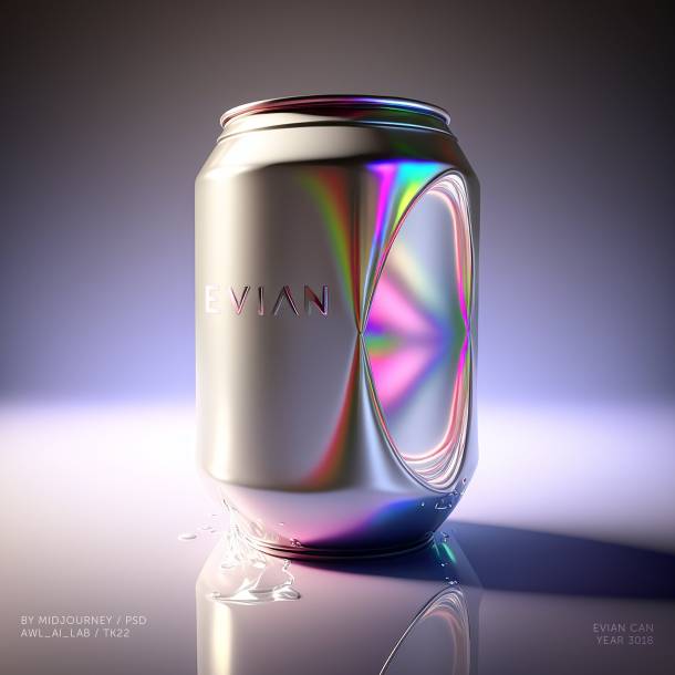 Cans of the future, Evian can designs by Till Könneker made with midjourney and photoshop, Evian