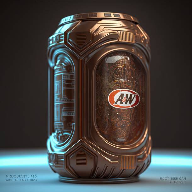 Cans of the future, Root Beer can designs by Till Könneker made with midjourney and photoshop, A&W