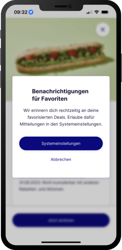 Systemdialog: Benachrichtigungen für Favoriten erlauben