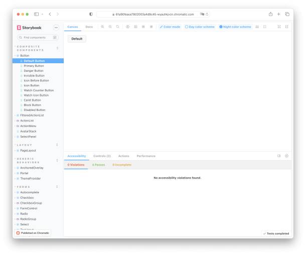 Screenshot with button components from Storybook