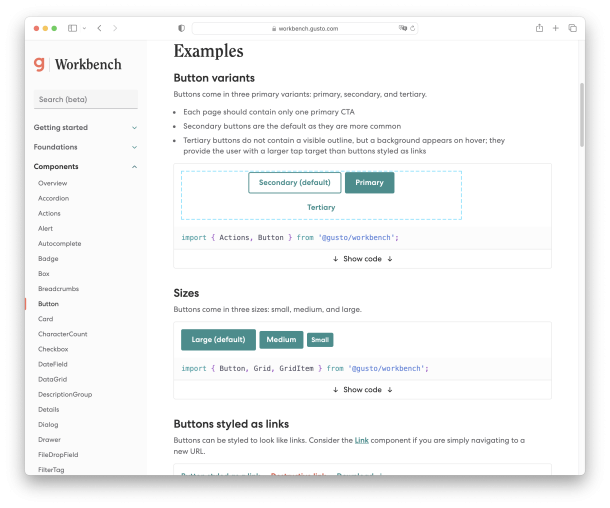 Screenshot mir Button Komponenten von Workbench