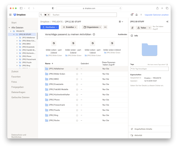 Screenshot der Dropbox Toolpage