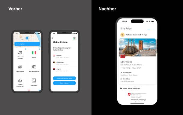Home screen and recorded trip before and after the redesign