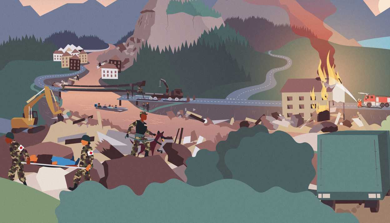 Illustration d'une catastrophe écologique avec intervention de l'armée