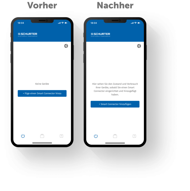 Empty State der Schurter Smart Connector App vor und nach UX-Writing