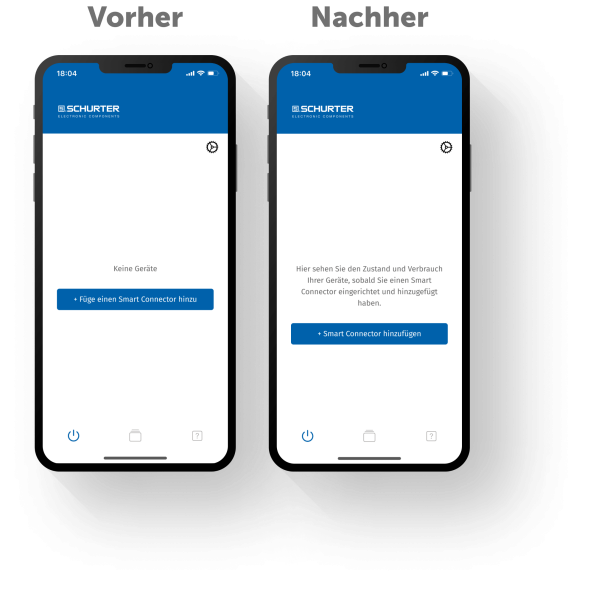 Empty State der Schurter Smart Connector App vor und nach UX-Writing