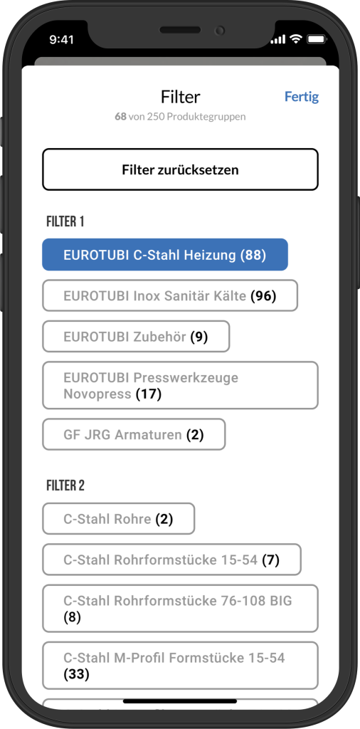 Filter bei Produktsuche