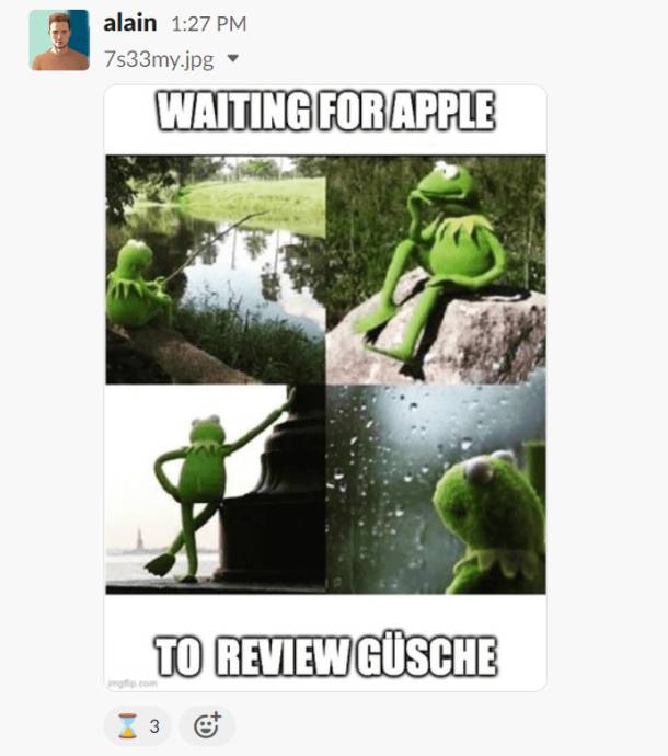 Meme "Waiting for Apple to review Güsche"