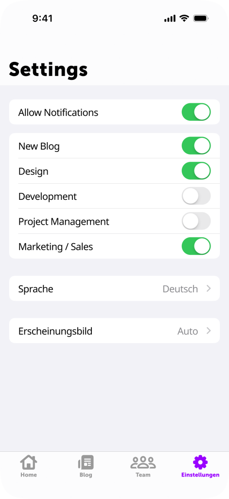 Einstellungsoptionen im Stil von iOS18