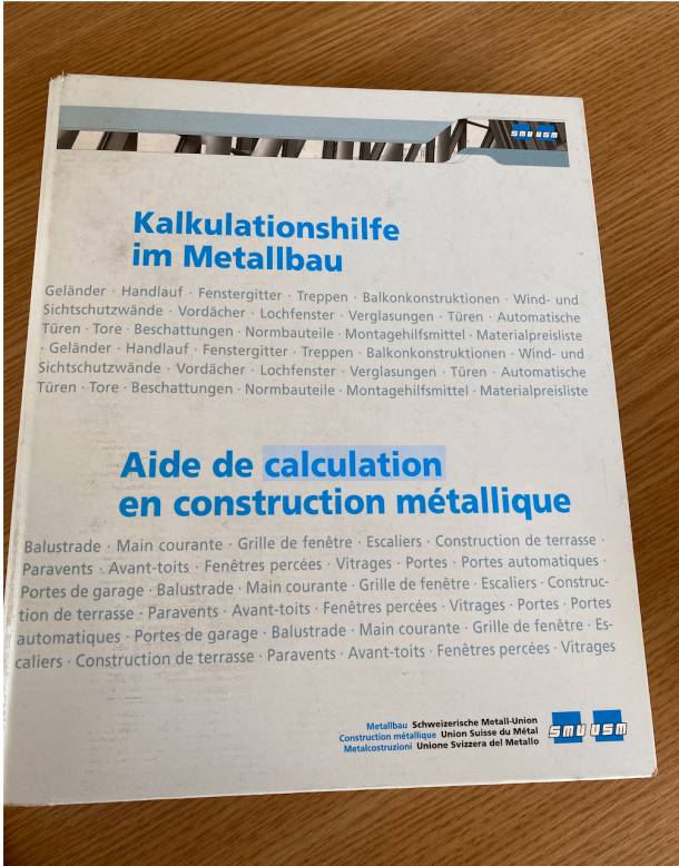 Swiss Metalworking Union brochure Calculation aid for metal construction