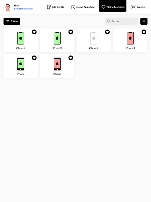 Tile view of favorite test devices