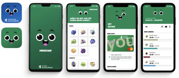 Screens der von Apps with love konzipierten und deigneten App Minibank