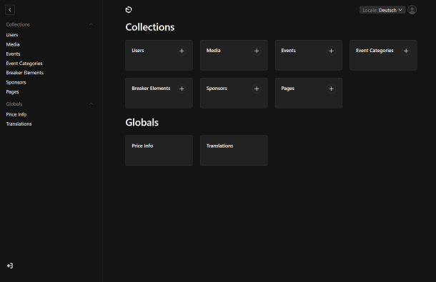 Benutzeroberfläche des Payload Headless Content Management Systems für die Pflege von Web-Inhalten