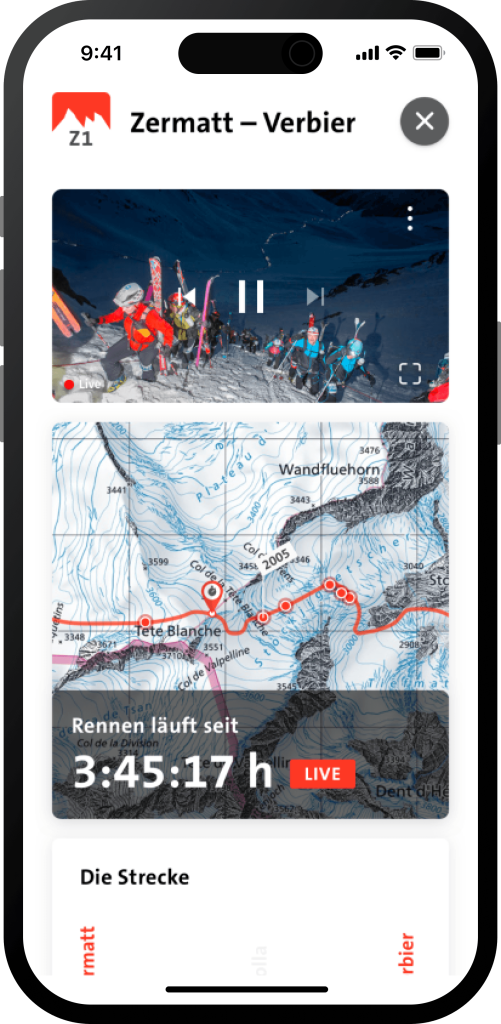 Detailansicht Etappe auf Karte und Videostream