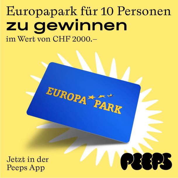 Image ad for user acquisition campaign by Peeps: win a trip to Europapark for 10 people