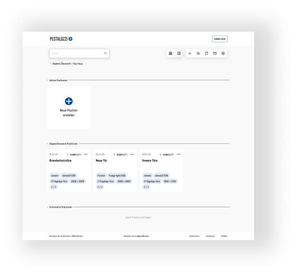 Overview of the items created in the system calculator in tile view