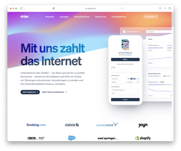 Screenshot Stripe Landing Page