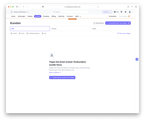 Screenshot Stripe Dashboard