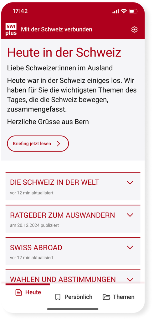 Bereich «Heute» in der SWIplus App