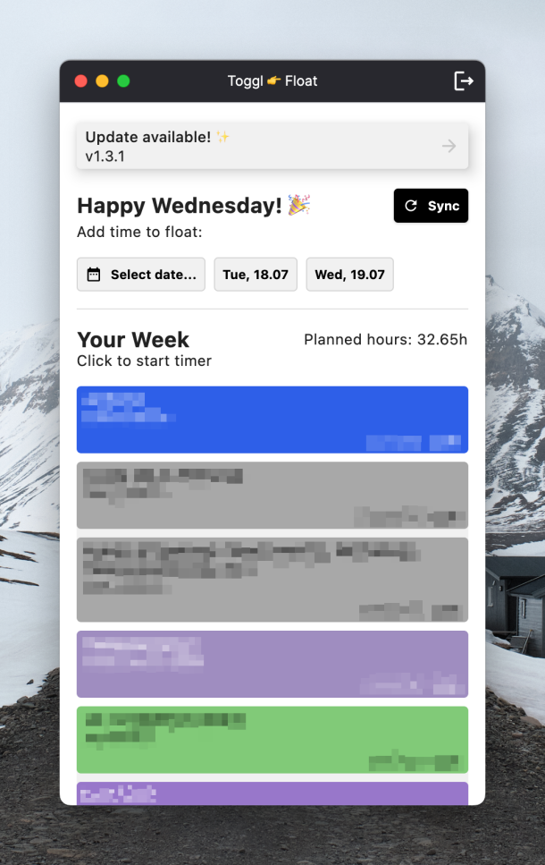 Screenshot von Toggl2Float