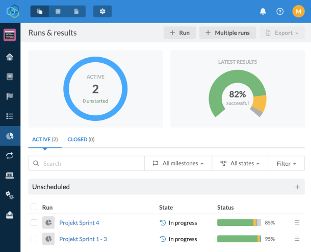 Screenshot from the Testmo testing tool