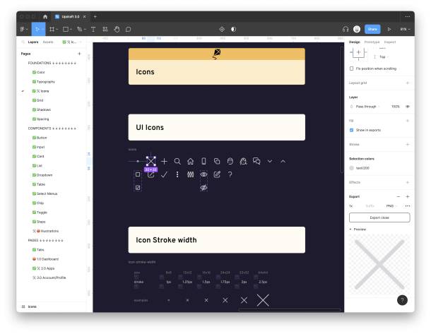 Screenshots der Updraft Foundations in Figma: Icons