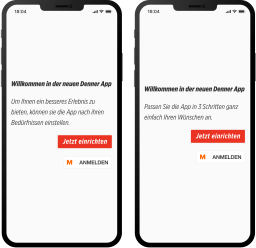 Denner App Welcome Screen vor und nach UX-Writing