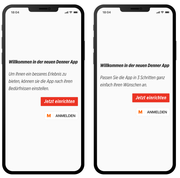 Écran d'accueil de l'application Denner avant et après l'UX Writing